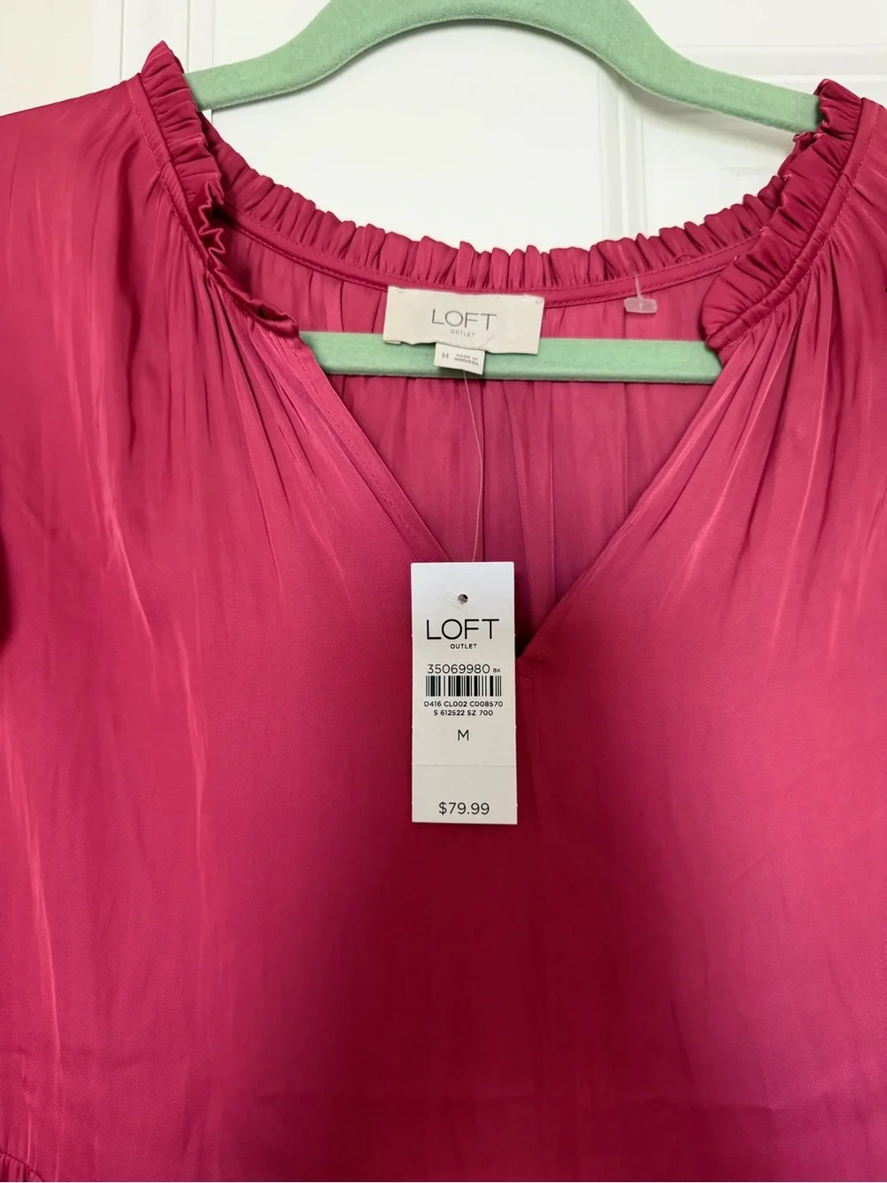 LOFT Raspberry Tiered V-Neck Ruffle Cap-Sleeve Mini Dress - Picture 3 of 4